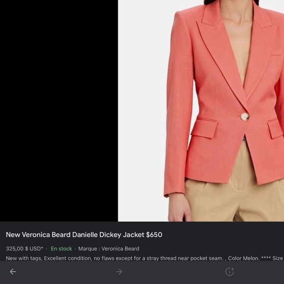 Padded shoulders Single button blazer 100% Linen Coral Hourglass Women Size S - Picture 7 of 7